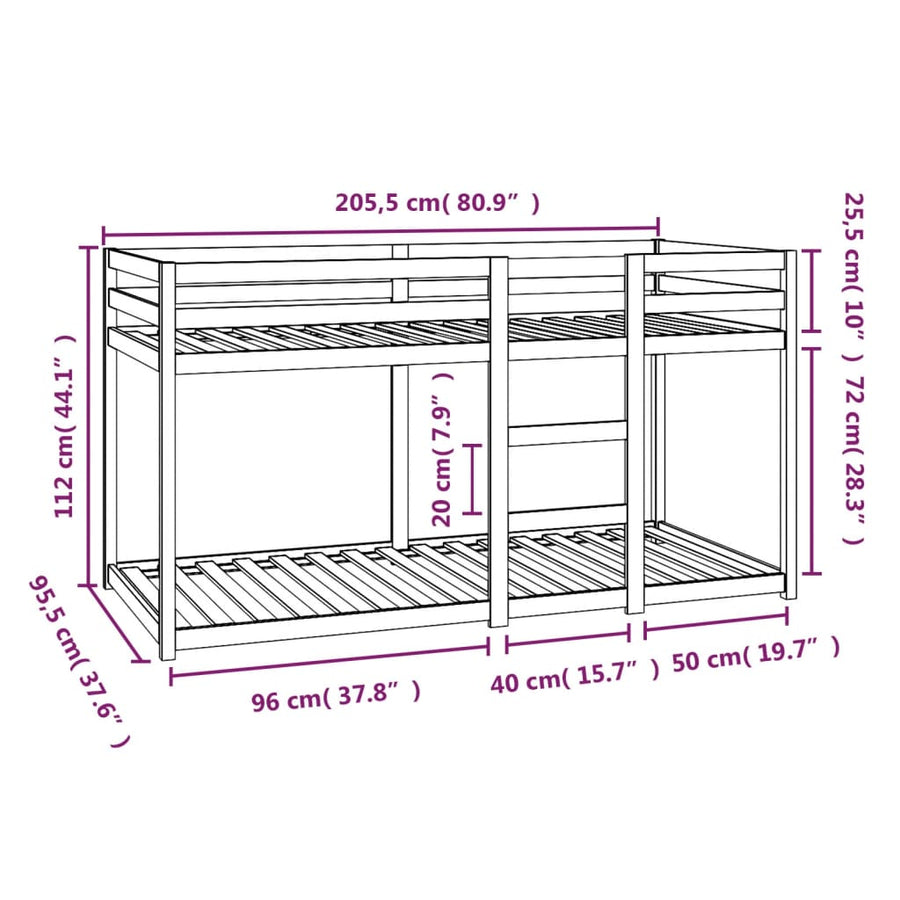 Stapelbed massief grenenhout 90x200 cm