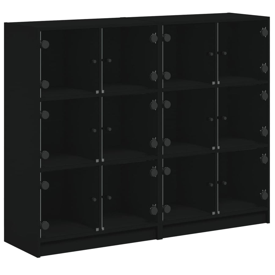 Boekenkast Met Deuren 36X37X09 Cm Bewerkt Hout Zwart