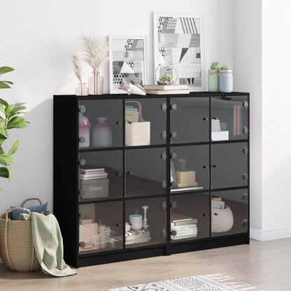 Boekenkast Met Deuren 36X37X09 Cm Bewerkt Hout Zwart