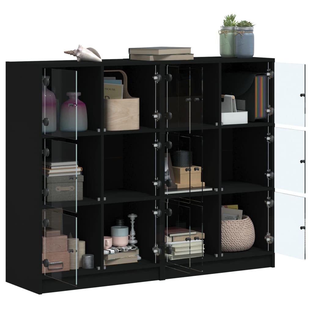 Boekenkast Met Deuren 36X37X09 Cm Bewerkt Hout Zwart