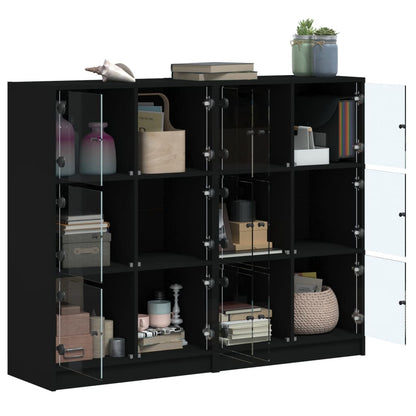 Boekenkast Met Deuren 36X37X09 Cm Bewerkt Hout Zwart