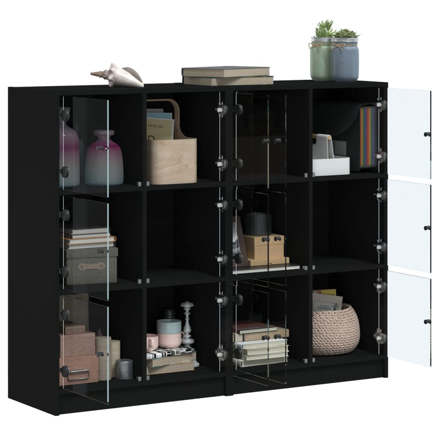Boekenkast Met Deuren 36X37X09 Cm Bewerkt Hout Zwart