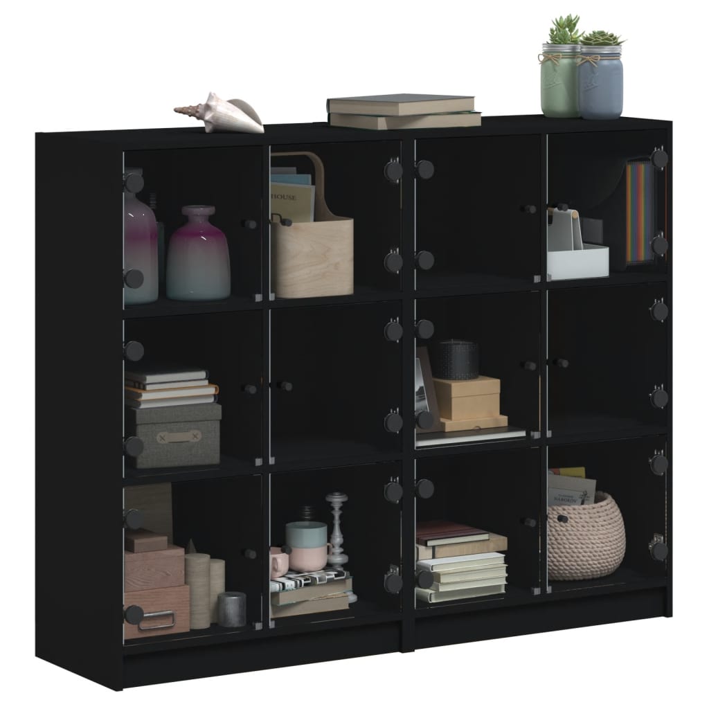 Boekenkast Met Deuren 36X37X09 Cm Bewerkt Hout Zwart