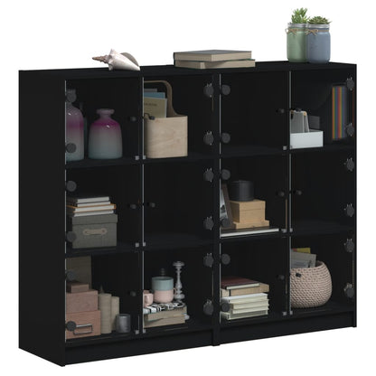 Boekenkast Met Deuren 36X37X09 Cm Bewerkt Hout Zwart