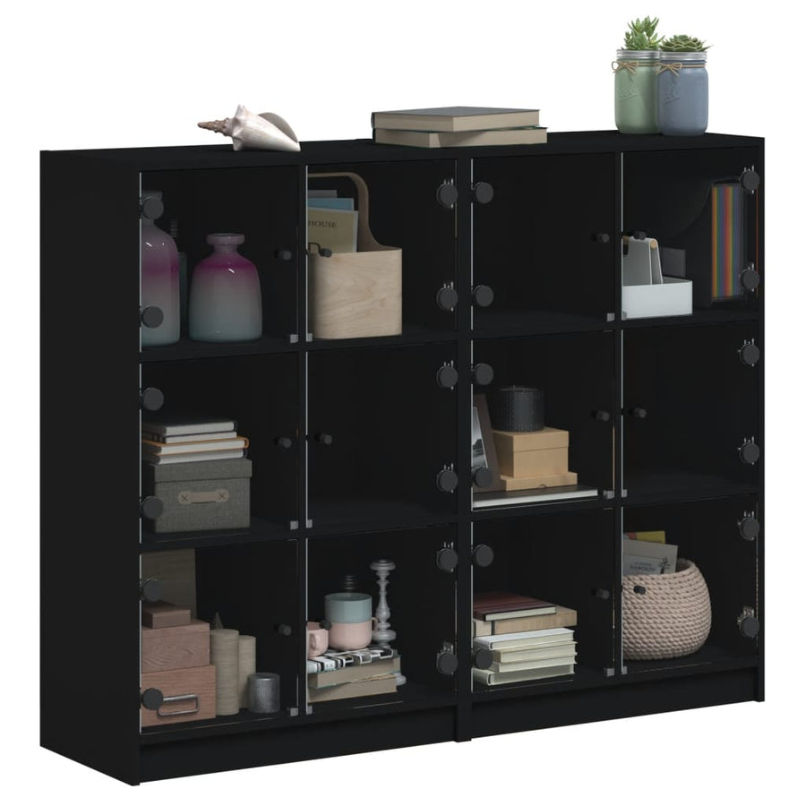 Boekenkast Met Deuren 36X37X09 Cm Bewerkt Hout Zwart