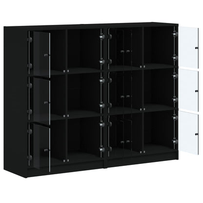 Boekenkast Met Deuren 36X37X09 Cm Bewerkt Hout Zwart