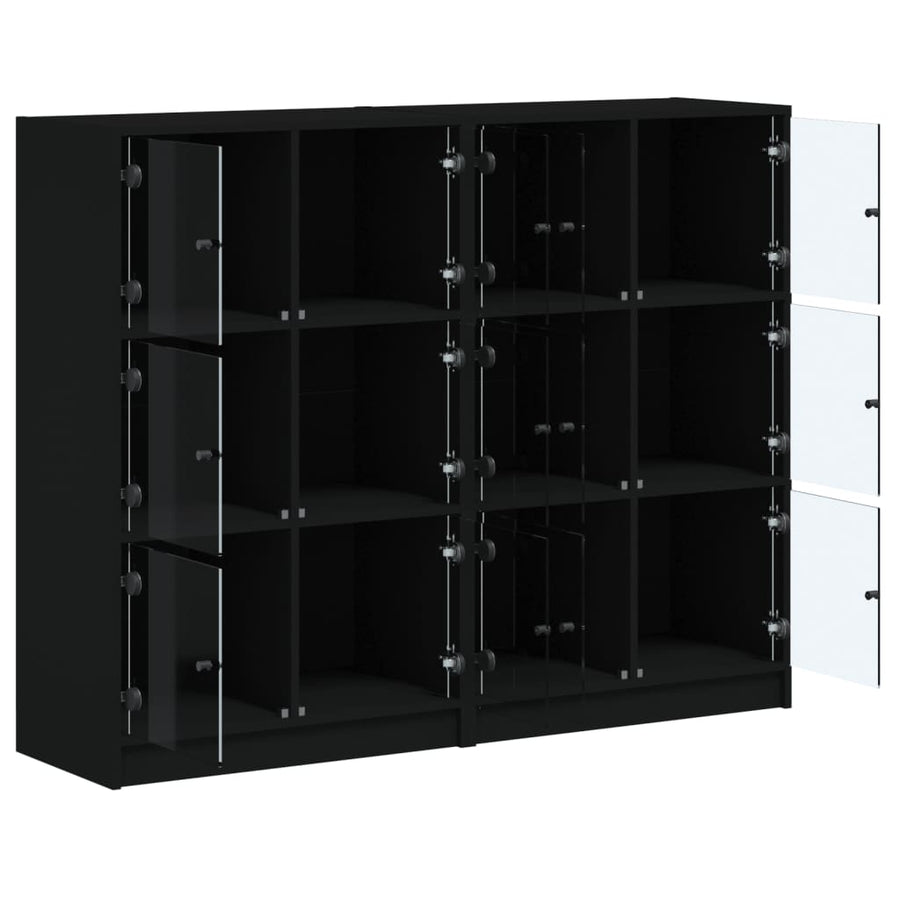 Boekenkast Met Deuren 36X37X09 Cm Bewerkt Hout Zwart