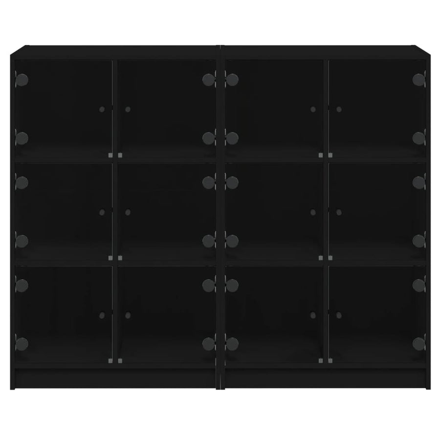 Boekenkast Met Deuren 36X37X09 Cm Bewerkt Hout Zwart