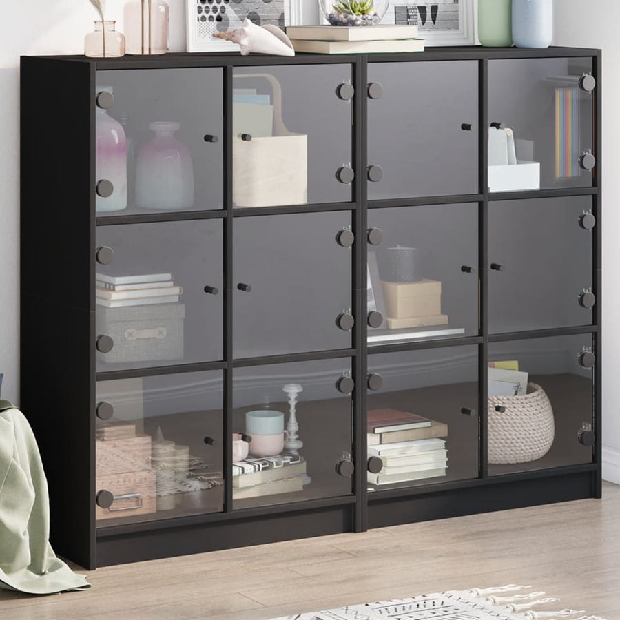 Boekenkast Met Deuren 36X37X09 Cm Bewerkt Hout Zwart