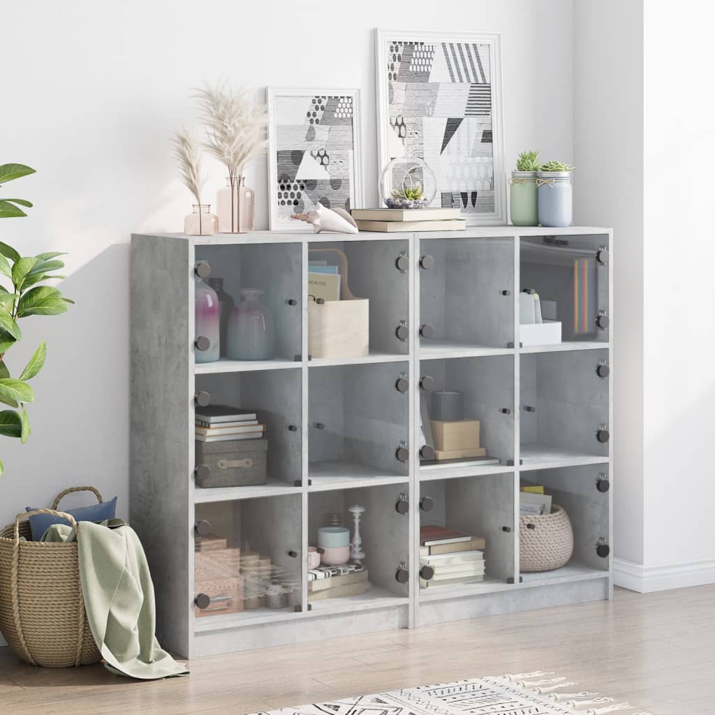Boekenkast Met Deuren 36X37X09 Cm Bewerkt Hout Betongrijs