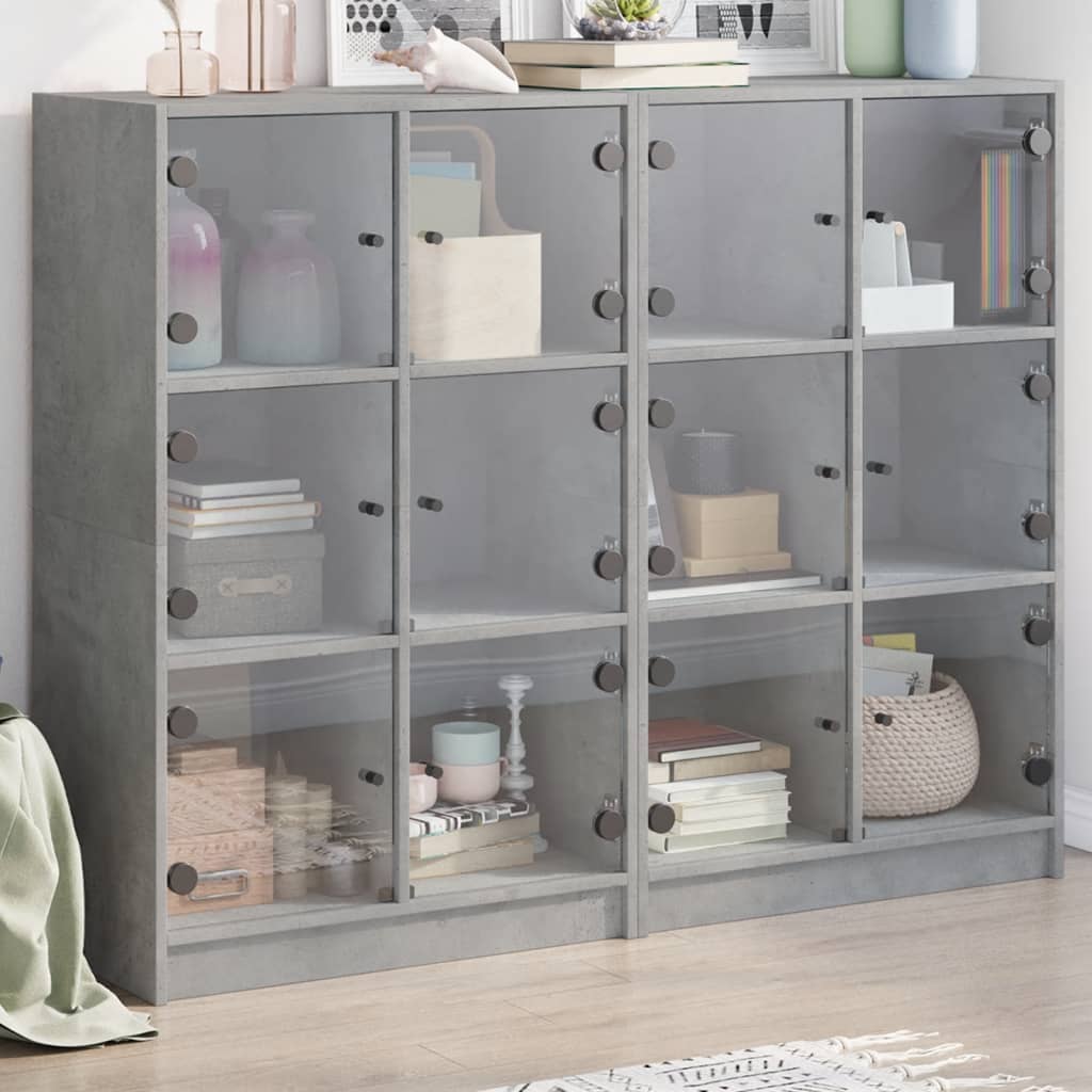 Boekenkast Met Deuren 36X37X09 Cm Bewerkt Hout Betongrijs