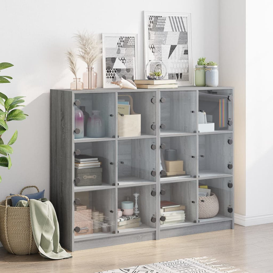 Boekenkast Met Deuren 36X37X09 Cm Hout Eiken Grijs sonoma