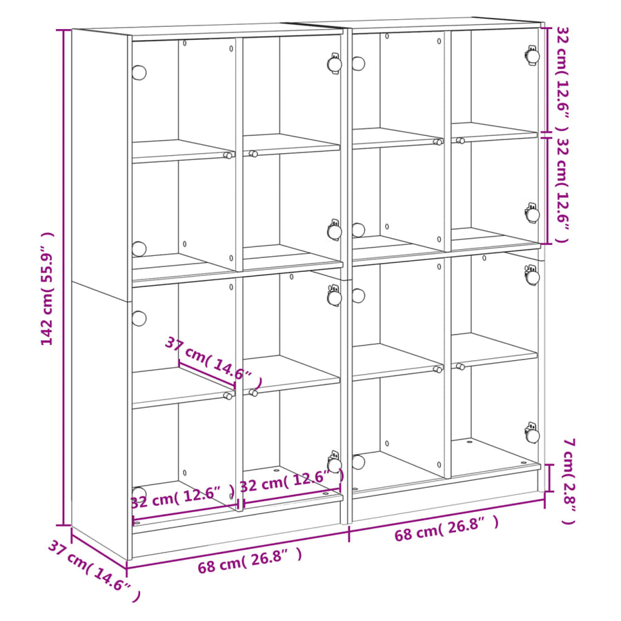 Boekenkast Met Deuren 36X37X42 Cm Hout Kleurig Gerookt eiken