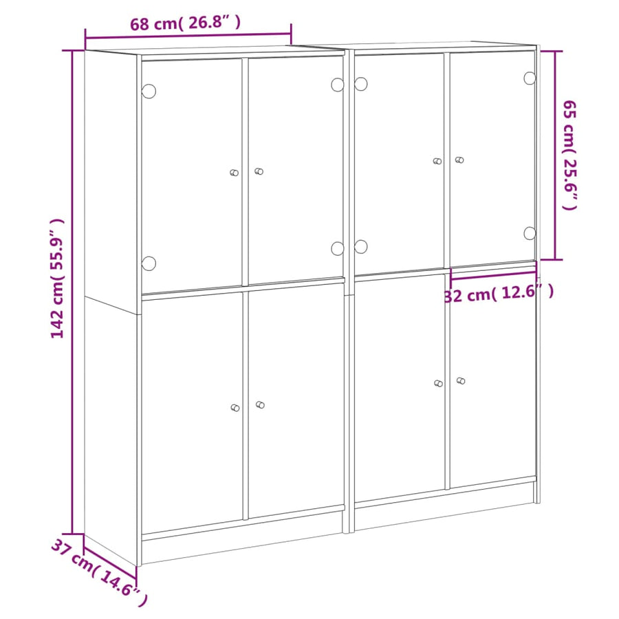 Boekenkast Met Deuren 36X37X42 Cm Bewerkt Hout Betongrijs