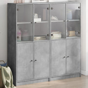 Boekenkast 136x37x142 cm bewerkt hout betongrijs met deuren