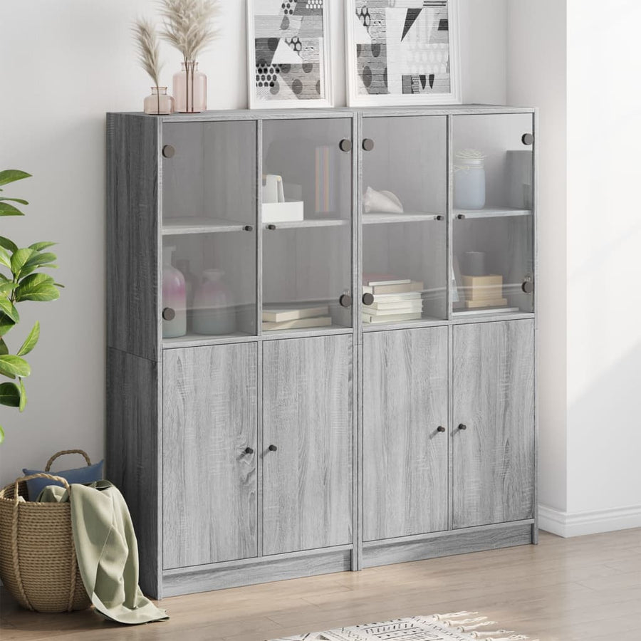 Boekenkast Met Deuren 136X37X142 Cm Hout Eiken 136 cm Grijs sonoma