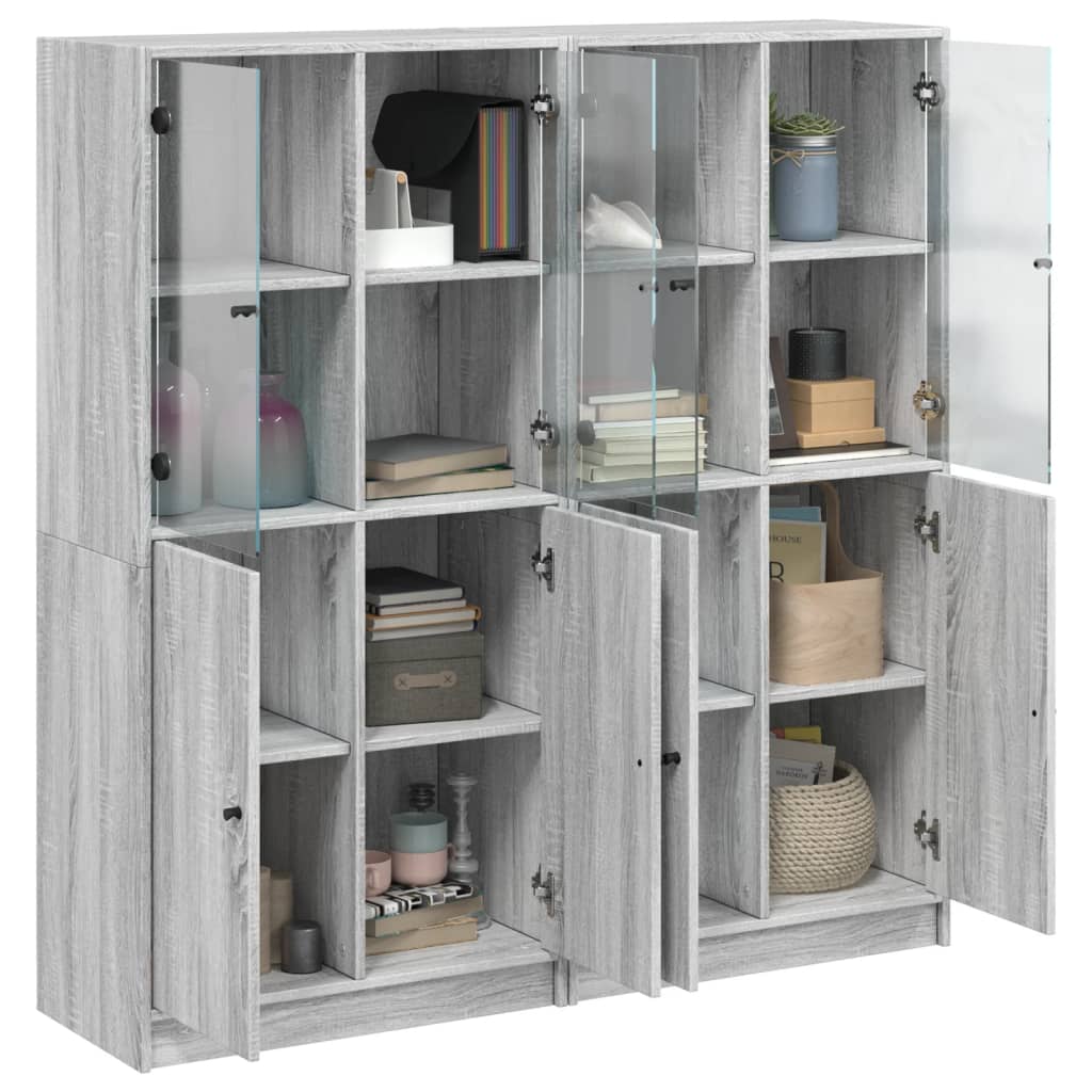 Boekenkast Met Deuren 136X37X142 Cm Hout Eiken 136 cm Grijs sonoma