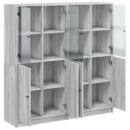 Boekenkast Met Deuren 136X37X142 Cm Hout Eiken 136 cm Grijs sonoma