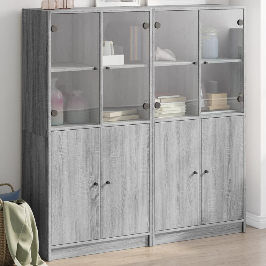 Boekenkast Met Deuren 136X37X142 Cm Hout Eiken 136 cm Grijs sonoma