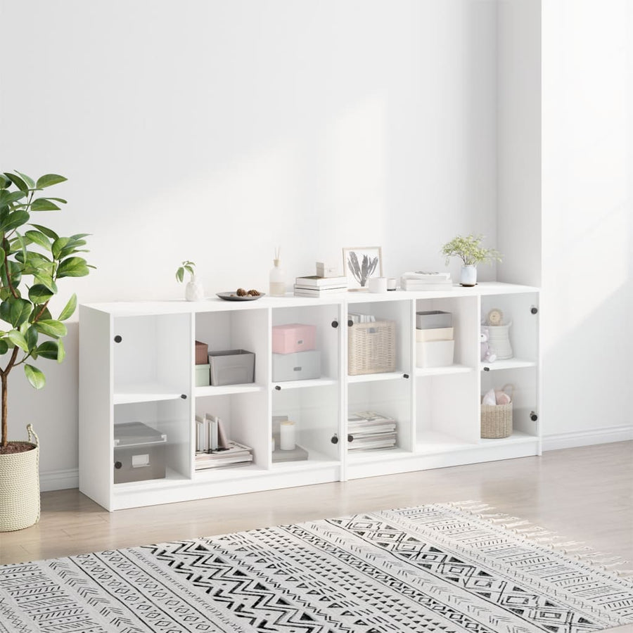 Boekenkast Met Deuren 204X37X75 Cm Bewerkt Hout Wit