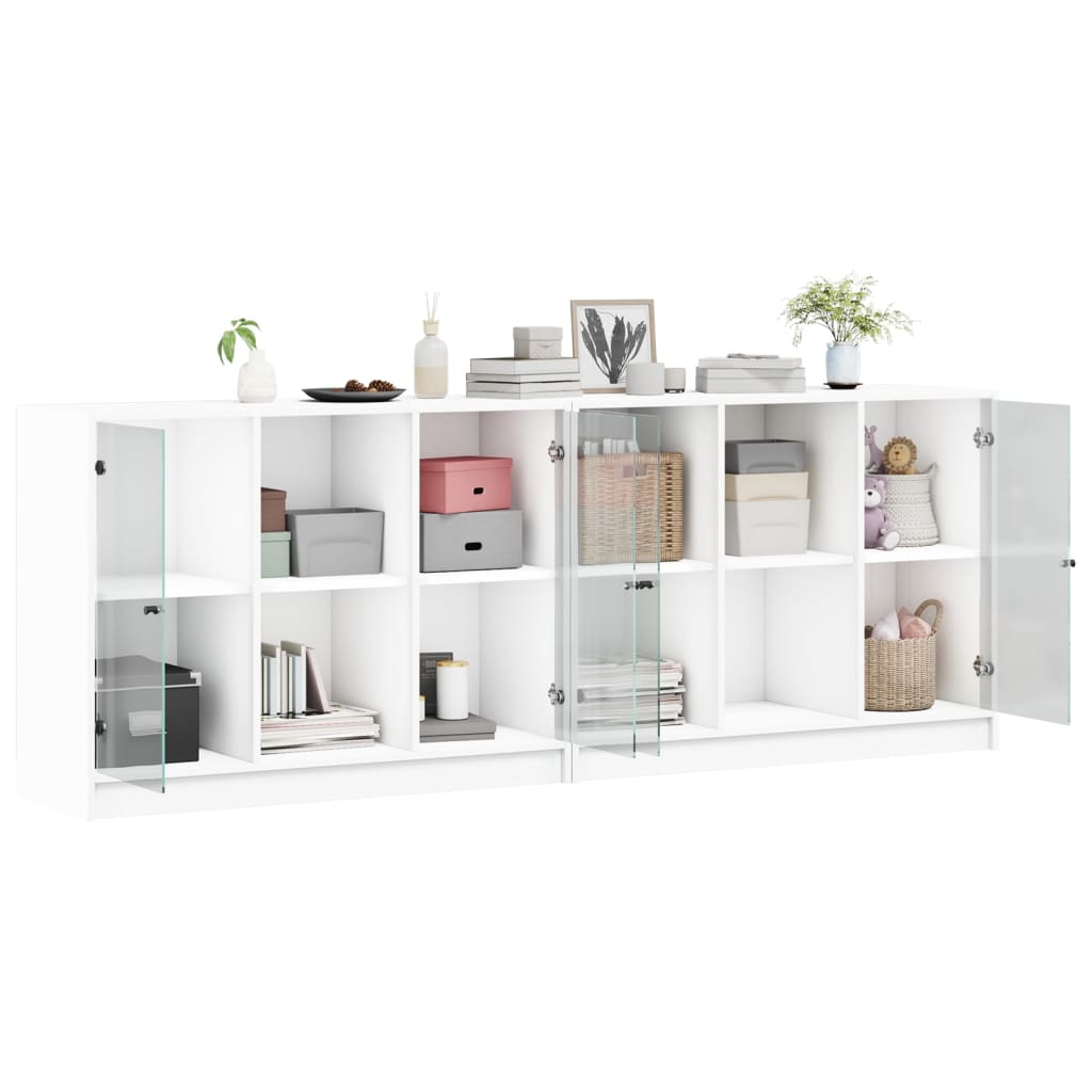 Boekenkast Met Deuren 204X37X75 Cm Bewerkt Hout Wit