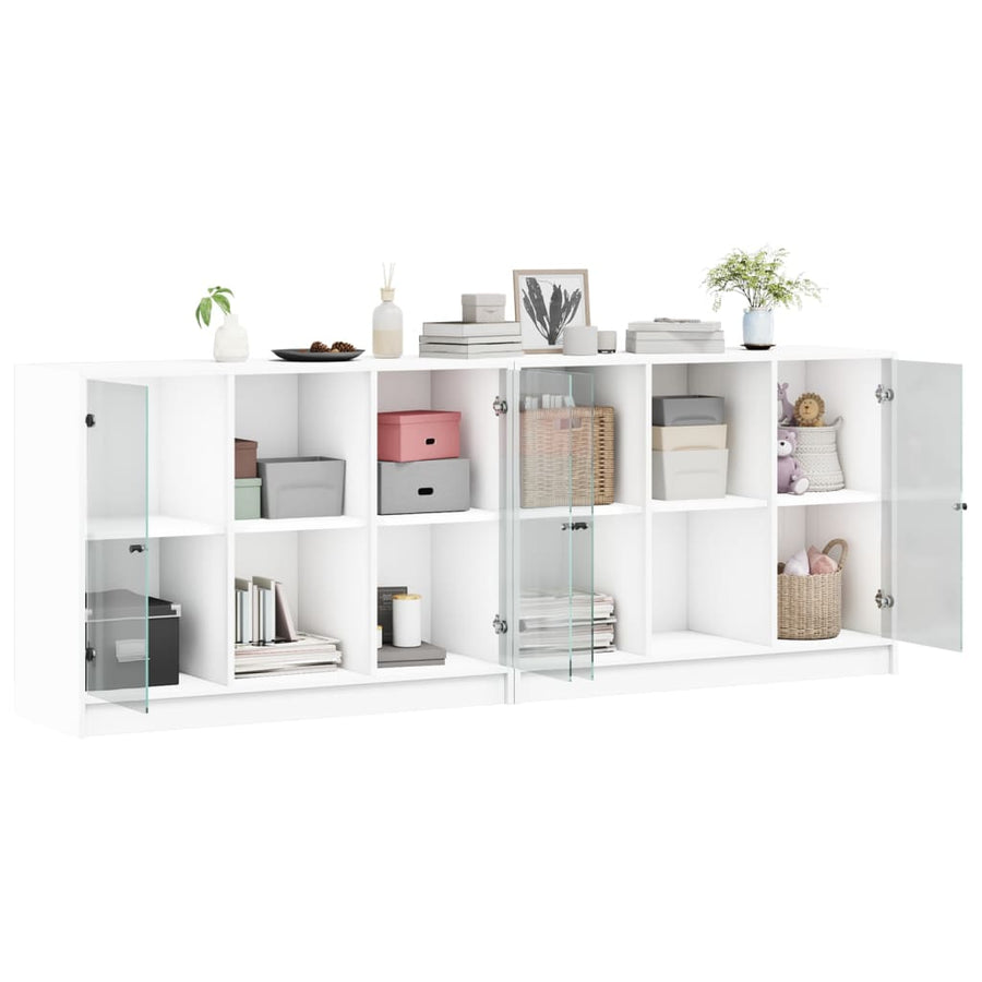 Boekenkast Met Deuren 204X37X75 Cm Bewerkt Hout Wit