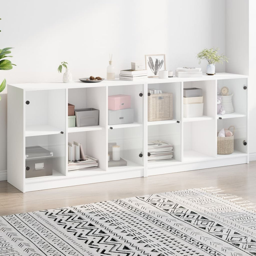 Boekenkast Met Deuren 204X37X75 Cm Bewerkt Hout Wit