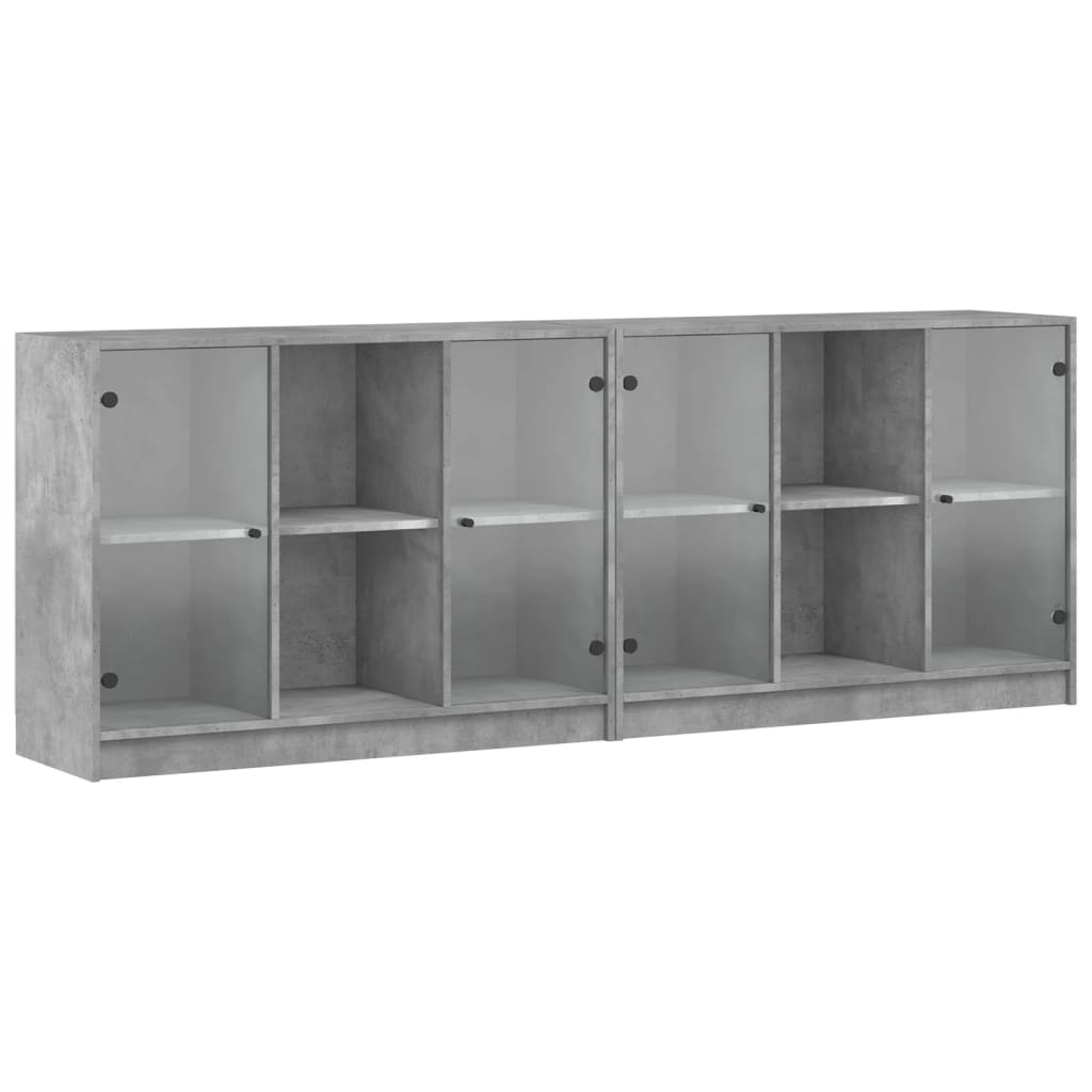 Boekenkast Met Deuren 204X37X75 Cm Bewerkt Hout Betongrijs