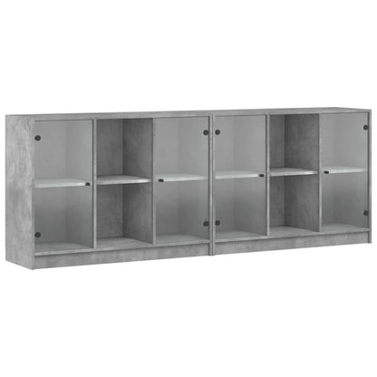 Boekenkast Met Deuren 204X37X75 Cm Bewerkt Hout Betongrijs