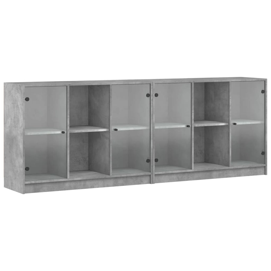 Boekenkast Met Deuren 204X37X75 Cm Bewerkt Hout Betongrijs