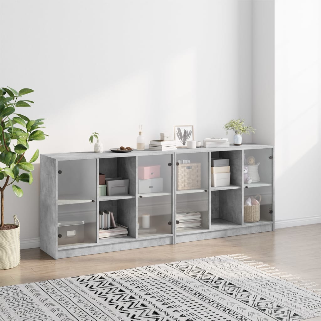 Boekenkast Met Deuren 204X37X75 Cm Bewerkt Hout Betongrijs
