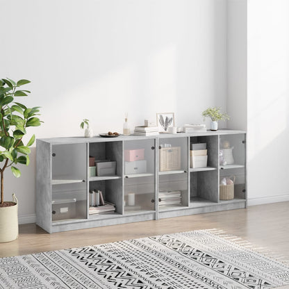Boekenkast Met Deuren 204X37X75 Cm Bewerkt Hout Betongrijs