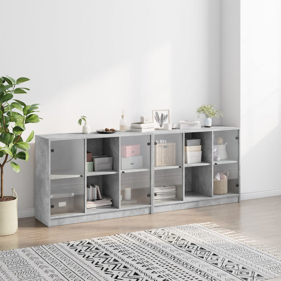 Boekenkast Met Deuren 204X37X75 Cm Bewerkt Hout Betongrijs