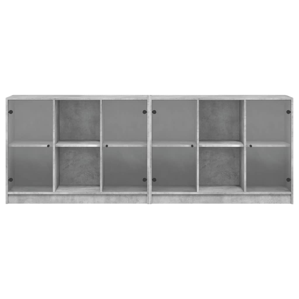 Boekenkast Met Deuren 204X37X75 Cm Bewerkt Hout Betongrijs