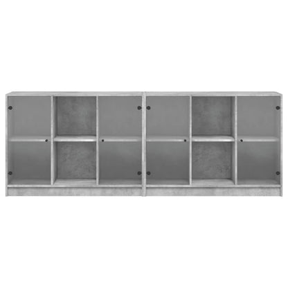 Boekenkast Met Deuren 204X37X75 Cm Bewerkt Hout Betongrijs