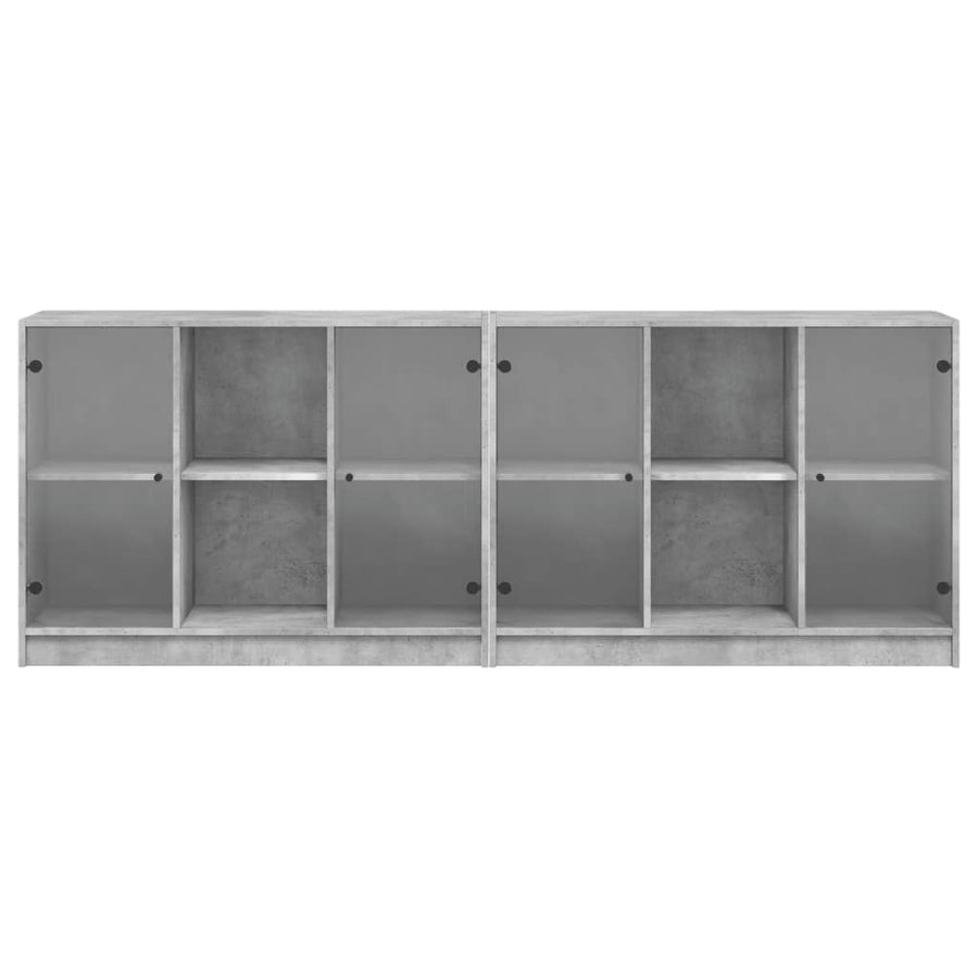 Boekenkast Met Deuren 204X37X75 Cm Bewerkt Hout Betongrijs