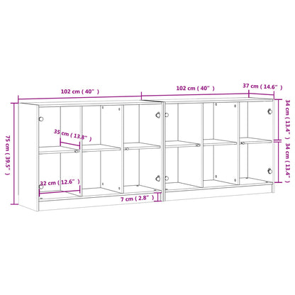 Boekenkast Met Deuren 204X37X75 Cm Bewerkt Hout Betongrijs