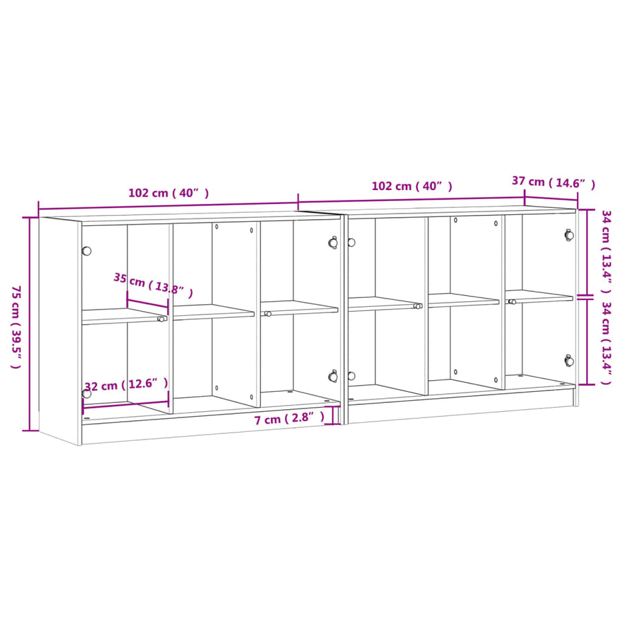 Boekenkast Met Deuren 204X37X75 Cm Bewerkt Hout Betongrijs
