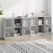 Boekenkast 204x37x75 cm bewerkt hout betongrijs