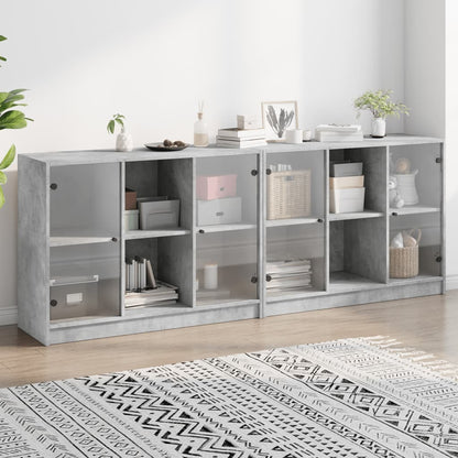 Boekenkast Met Deuren 204X37X75 Cm Bewerkt Hout Betongrijs