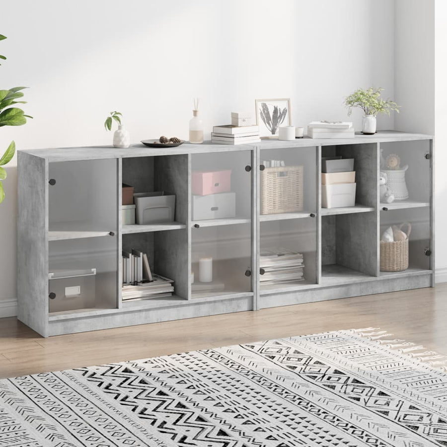 Boekenkast Met Deuren 204X37X75 Cm Bewerkt Hout Betongrijs