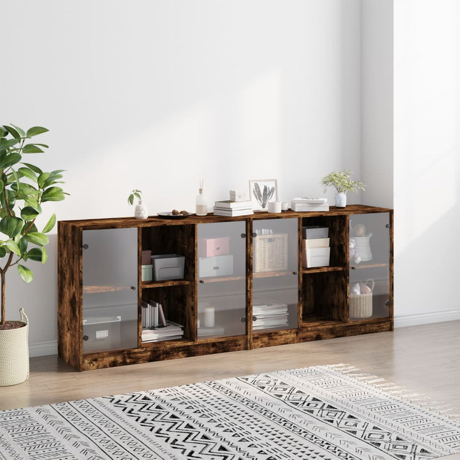 Boekenkast Met Deuren 204X37X75 Cm Hout Gerookt Eikenkleurig