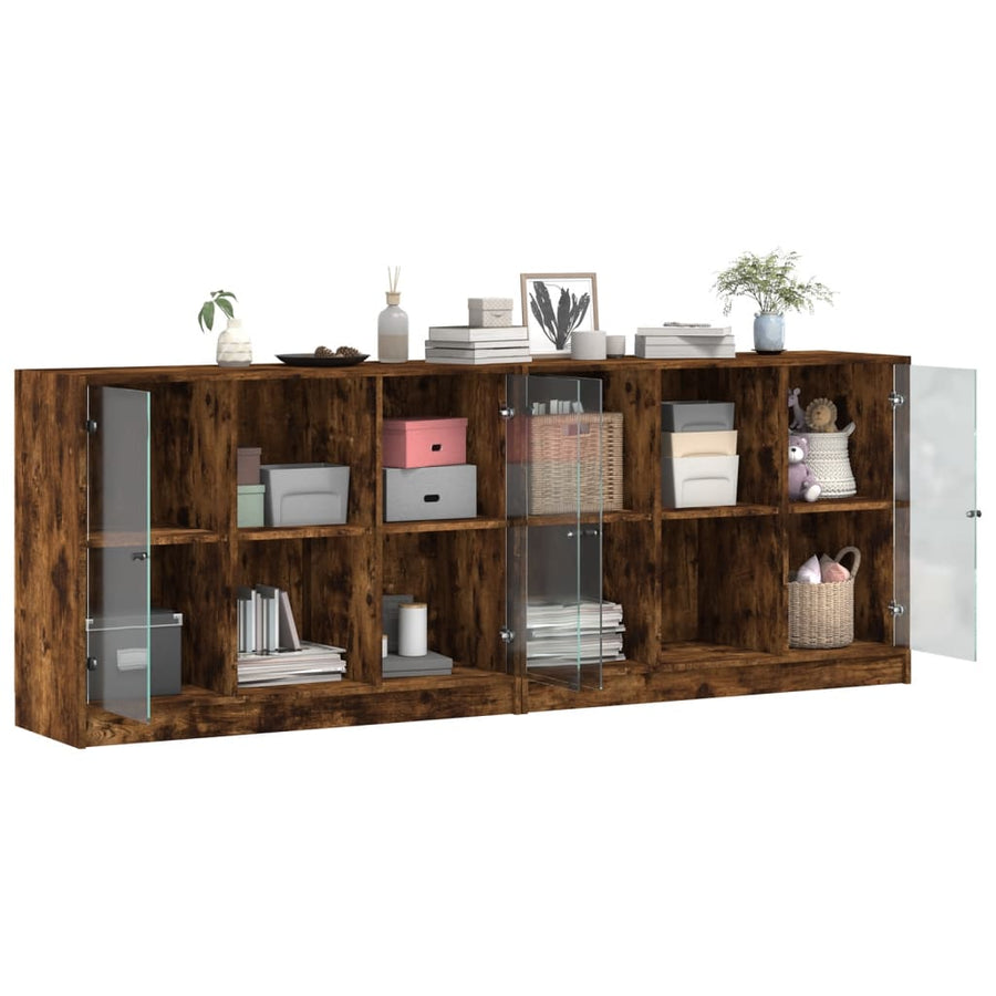 Boekenkast Met Deuren 204X37X75 Cm Hout Gerookt Eikenkleurig