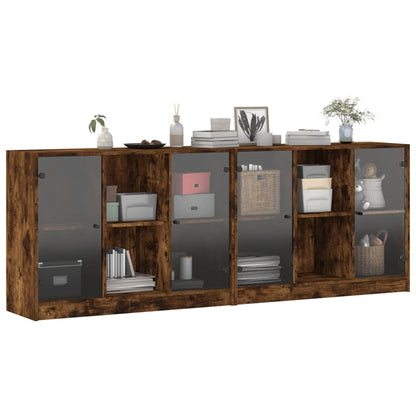 Boekenkast Met Deuren 204X37X75 Cm Hout Gerookt Eikenkleurig