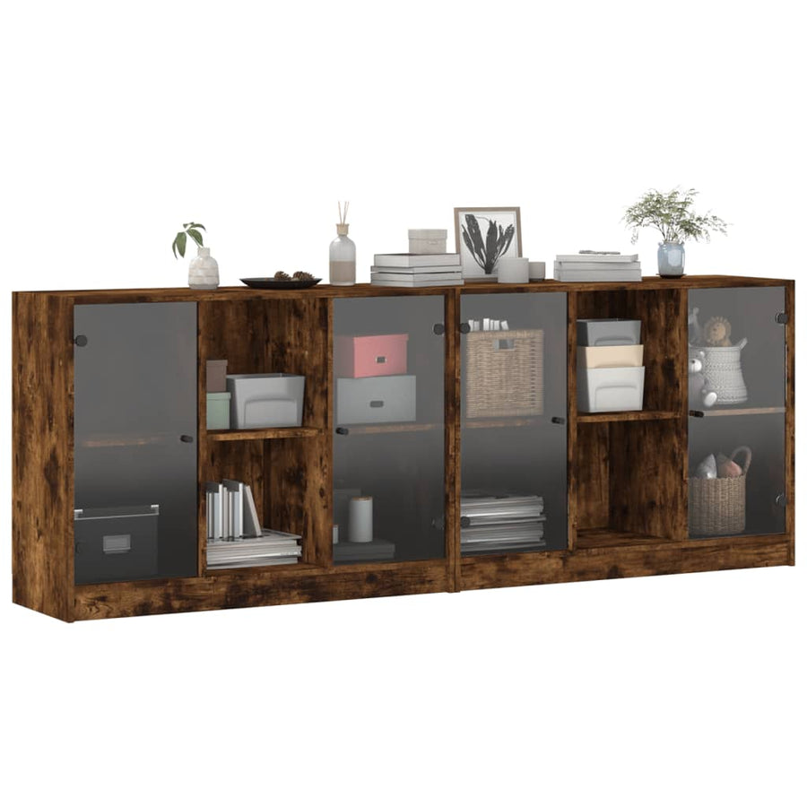 Boekenkast Met Deuren 204X37X75 Cm Hout Gerookt Eikenkleurig