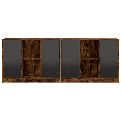 Boekenkast Met Deuren 204X37X75 Cm Hout Gerookt Eikenkleurig