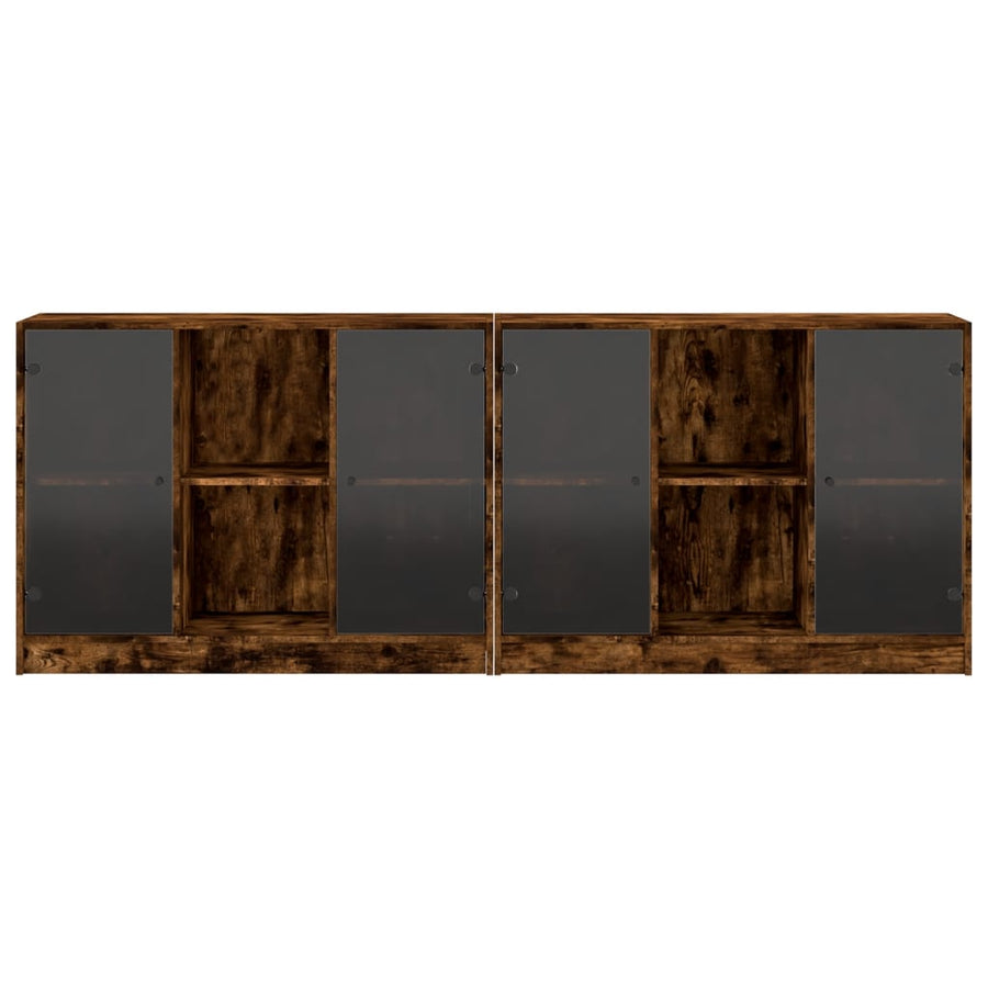 Boekenkast Met Deuren 204X37X75 Cm Hout Gerookt Eikenkleurig