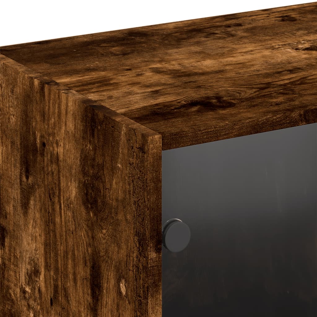 Boekenkast Met Deuren 204X37X75 Cm Hout Gerookt Eikenkleurig
