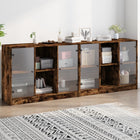 Bookcase with doors 204x37x75 cm wood smoked oak look