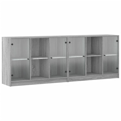 Boekenkast Met Deuren 204X37X75 Cm Hout Grijs Sonoma Eikenkleur